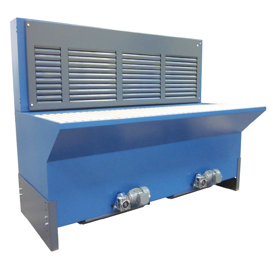 Odsávací stůl UFPR-B s ventilátorem a zadní stěnou s odsáváním, šířky 1.000–3.000 mm, hloubka 1.000 nebo 1.250 mm, různé stolové rošty