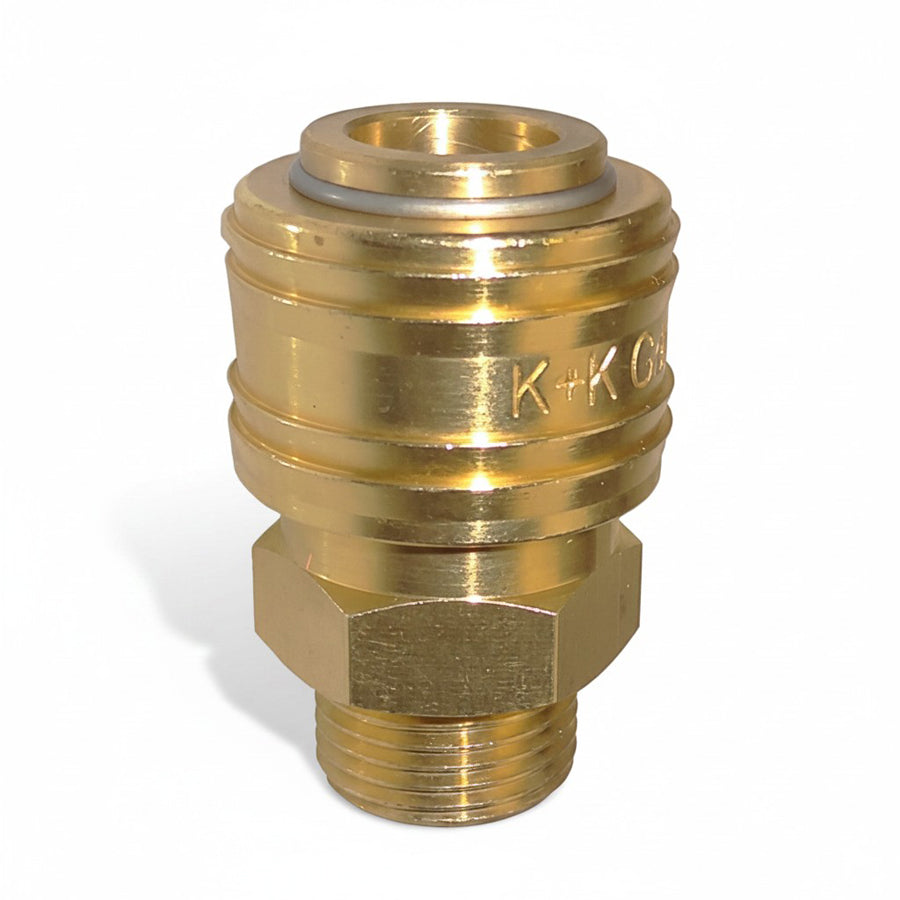 Baussengewënnkupplung DN 7.2, Messing MS 58, blank, max. PN 35, Gréissten G 1/4"- G 1/2"