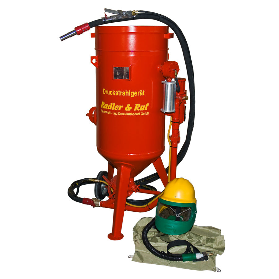 Serbatoio per sabbiatura da 140 litri, disponibile anche come set completo con kit tubo di sabbiatura e ugello per sabbiatura