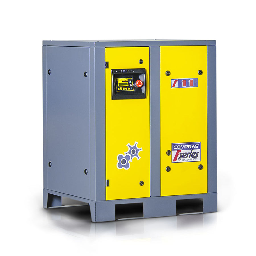 Skruekompressor i F-serien, 11 kW motoreffekt, volumenstrøm 1,3/1,4/1,6 m³/min, maks. driftstryk 13, 10 eller 8 bar