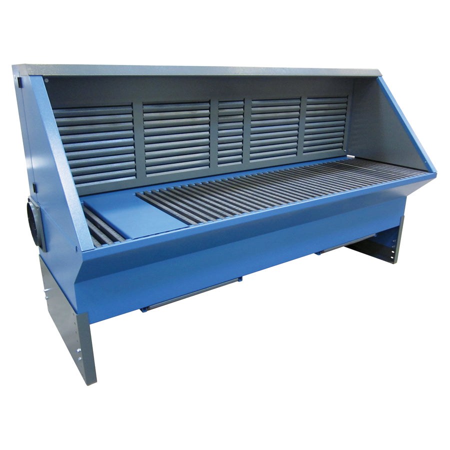 Tavolo aspirante UF-BS-ISO, pareti laterali e soffitto isolati, aspirazione supplementare attraverso la parete posteriore, larghezze 1.000-3.000 mm, profondità 1.000-1.250 mm, diversi piani del tavolo