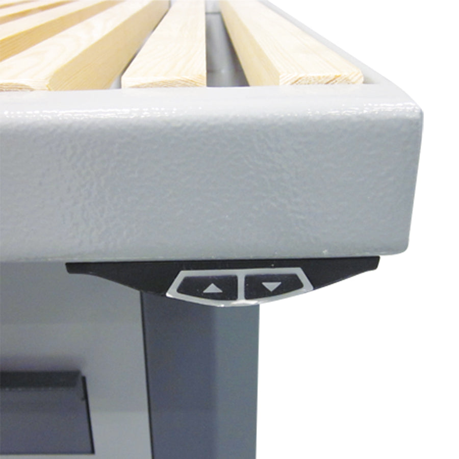 Tavolo aspirante UFH-E-BS, regolazione elettrica dell’altezza, aspirazione supplementare attraverso la parete posteriore, con soffitto e pareti laterali, larghezze 1.000-2.000 mm, profondità 1.100 mm