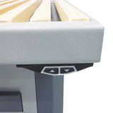 Tavolo aspirante UFH-E-BS, regolazione elettrica dell’altezza, aspirazione supplementare attraverso la parete posteriore, con soffitto e pareti laterali, larghezze 1.000-2.000 mm, profondità 1.100 mm