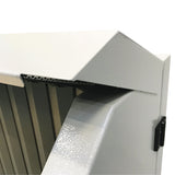 Tavolo aspirante UFH-E-BS, regolazione elettrica dell’altezza, aspirazione supplementare attraverso la parete posteriore, con soffitto e pareti laterali, larghezze 1.000-2.000 mm, profondità 1.100 mm