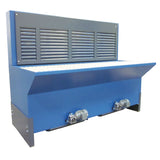 Odsávací stůl UFPR-B s ventilátorem a zadní stěnou s odsáváním, šířky 1.000–3.000 mm, hloubka 1.000 nebo 1.250 mm, různé stolové rošty