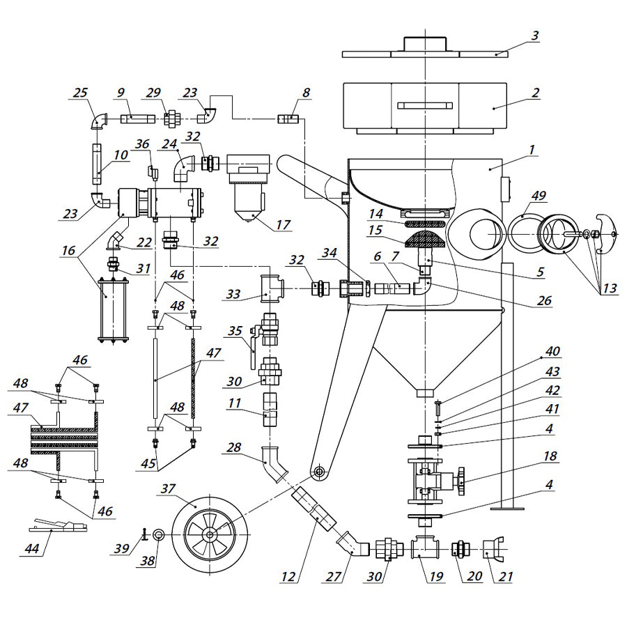 Reservedele til Contracor sandblæsningsbeholder BlastRazor Z-200RCS (200 liter)