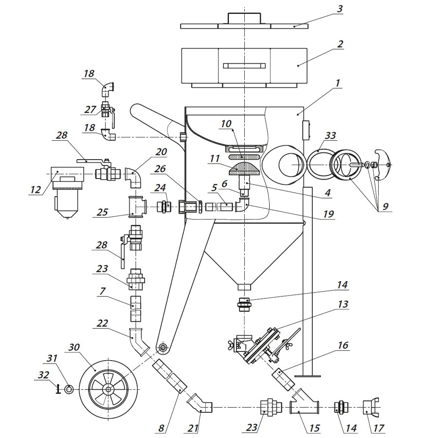 Pezzi di ricambio per serbatoio di sabbiatura Contracor BlastRazor Z-200 (200 litri)