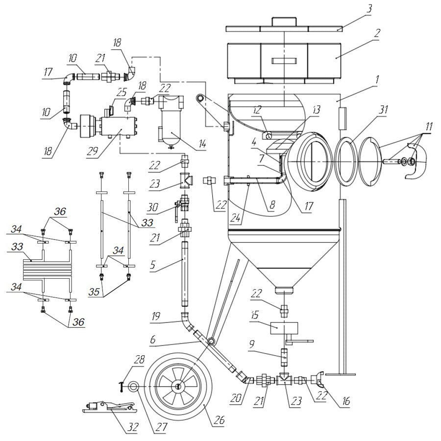 Reservedele til Contracor sandblæsningsbeholder BlastRazor Z-25RC (25 liter)