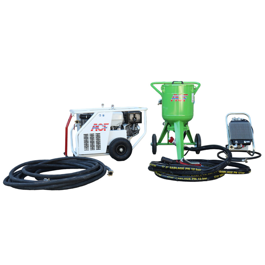 Sableuse basse pression Calao, capacité de 24 ou 50 litres, pression de projection de 1,5-7 bar, également disponible en kit complet avec compresseur