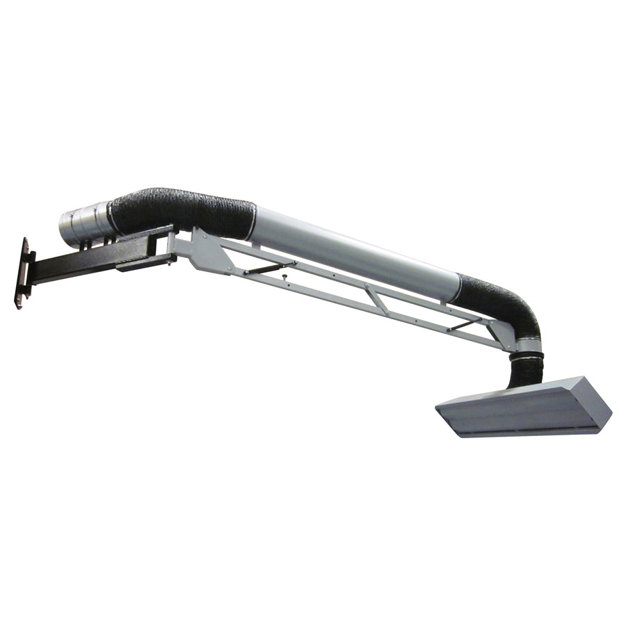 Braccio aspirante con cappa di aspirazione orientabile LE, attacco a parete e giunto girevole, tubo in acciaio verniciato a polvere Ø 200 mm, lunghezze da 3-6 m
