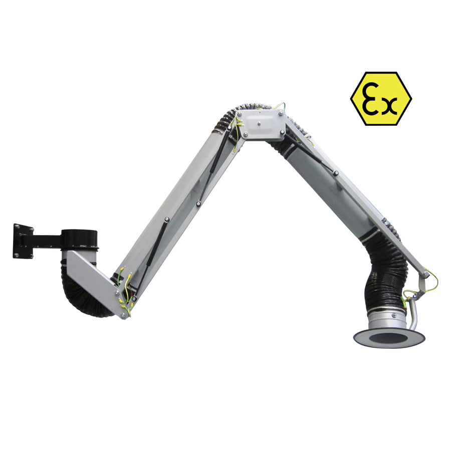 Ofsaugarm RFF-A fir ATEX Zon 21/1 (2D/2G) mat Wandbeschlag 360° Rotatioun, pulverbeschicht Stolrouer Ø 125 an 160 mm, Längte vun 2-9 m