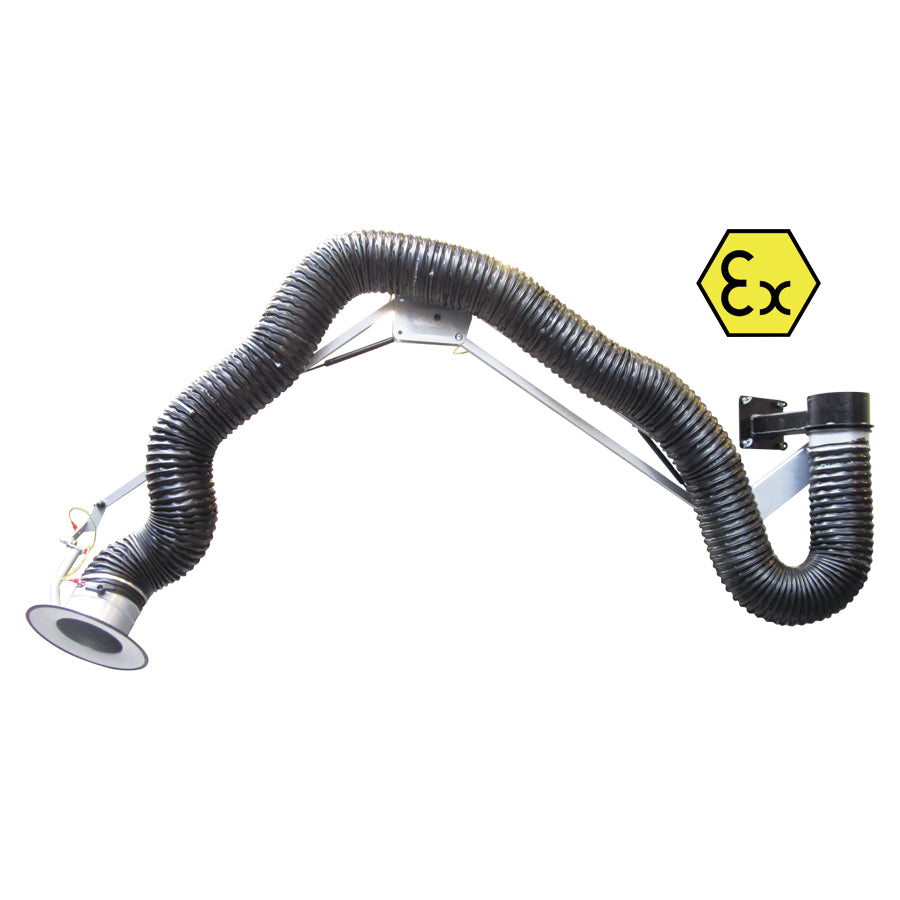 Odsávací rameno RGF-A pro ATEX zónu 21/1 (2D/2G) s nástěnným držákem, otáčení o 360°, hadice S9-A Ø 100-160 mm, délky 2-9 m