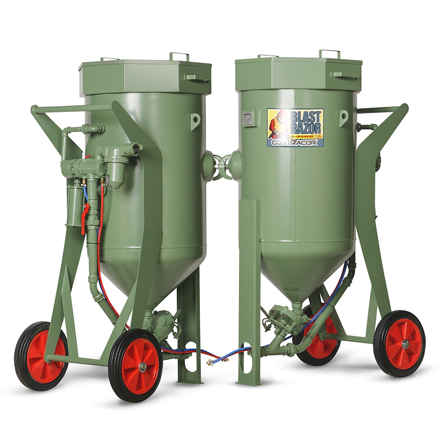 Serbatoio per sabbiatura BlastRazor Z-200RC (200 litri), con tubo per comando a distanza da 20 m e leva manuale DMH, combinabile opzionalmente con ulteriori accessori