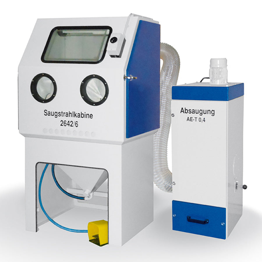 Cabine de sablage par aspiration 2642/6 avec installation de filtration AE-T 0,4, nettoyage manuel du filtre, préparation de l’abrasif en option