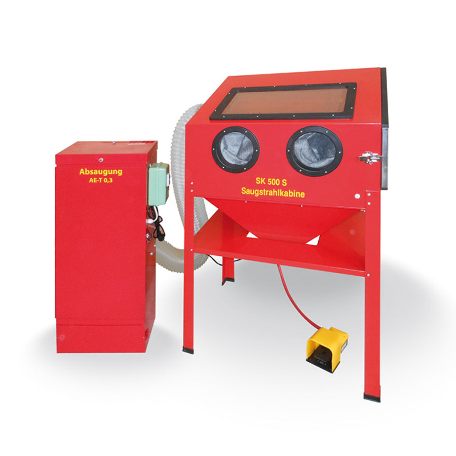 Saugstrahlkabine SK-500S mit Profistrahlkopf und Hartmetallstrahldüse Ø 8 mm, optional mit Filteranlage