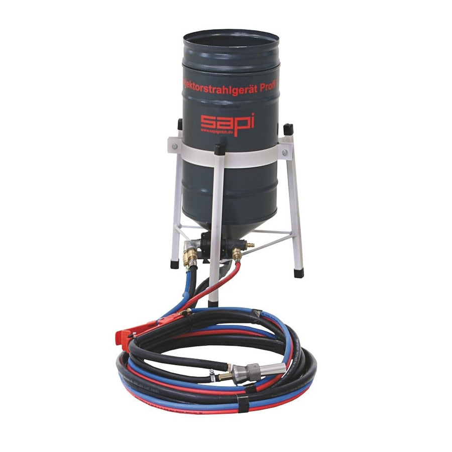 Pistola per sabbiatura Profi Turbo 1/2, contenitore da 25 o 50 litri, con tubo per abrasivo da 3 m, tubo dell'aria da 5 m, set completo