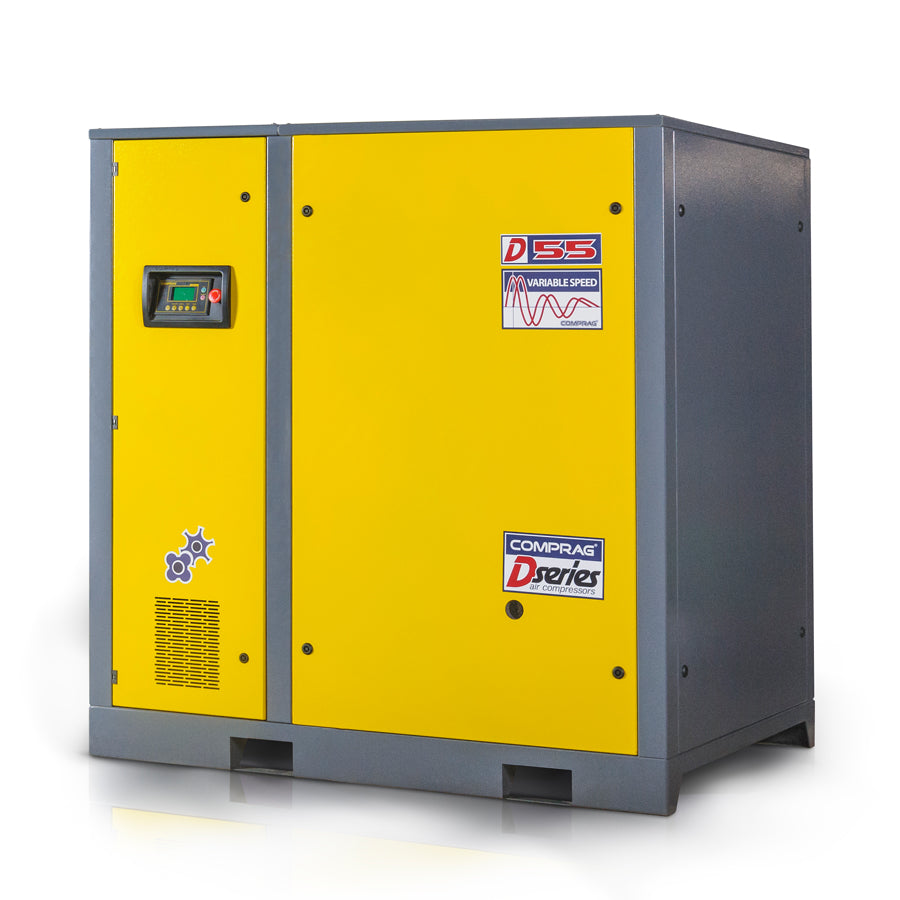 Skruekompressor DV-serien, 1:1 direkte drev, omdrejningsreguleret, 55 kW motoreffekt, 8,5/9,1 m³/min volumenstrøm, 8/10 bar maks. driftstryk