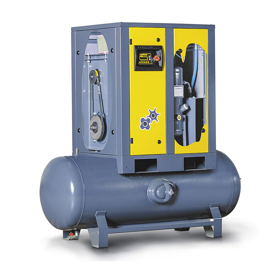 Schraubenkompressor FR Serie, 11 kW Antriebsleistung, 270/500 Liter Druckluftbehälter, 1,4/1,6 m³/min Volumenstrom, 8/10 bar max. Betriebsdruck