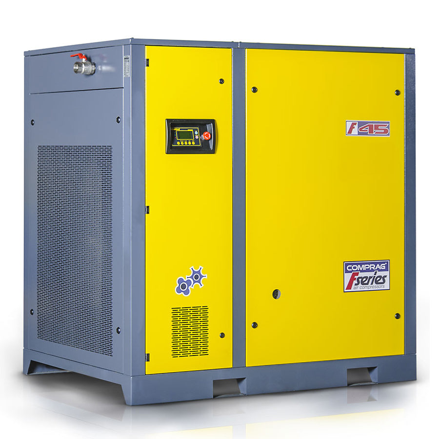 Schraufkompressor F Serie, 45 kW Undriibsleeschtung, 5,7/6,5/7,5 m³/min Volumenstroum, 13, 10 oder 8 bar max. Betribsdrock