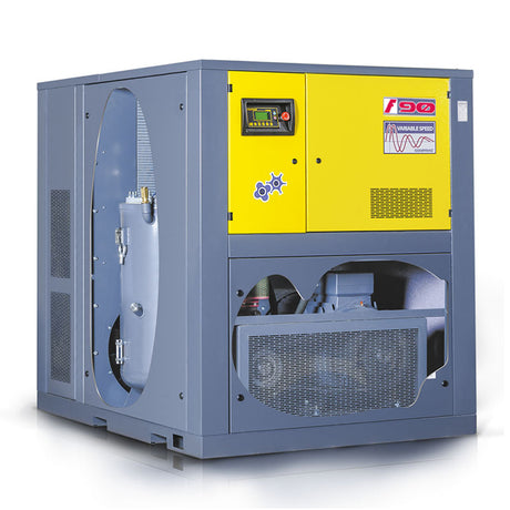 Šroubový kompresor řady FV s regulací otáček, výkon pohonu 90 kW, průtok 12,8/14,7 m³/min, max. provozní tlak 5–8 nebo 5–10 bar