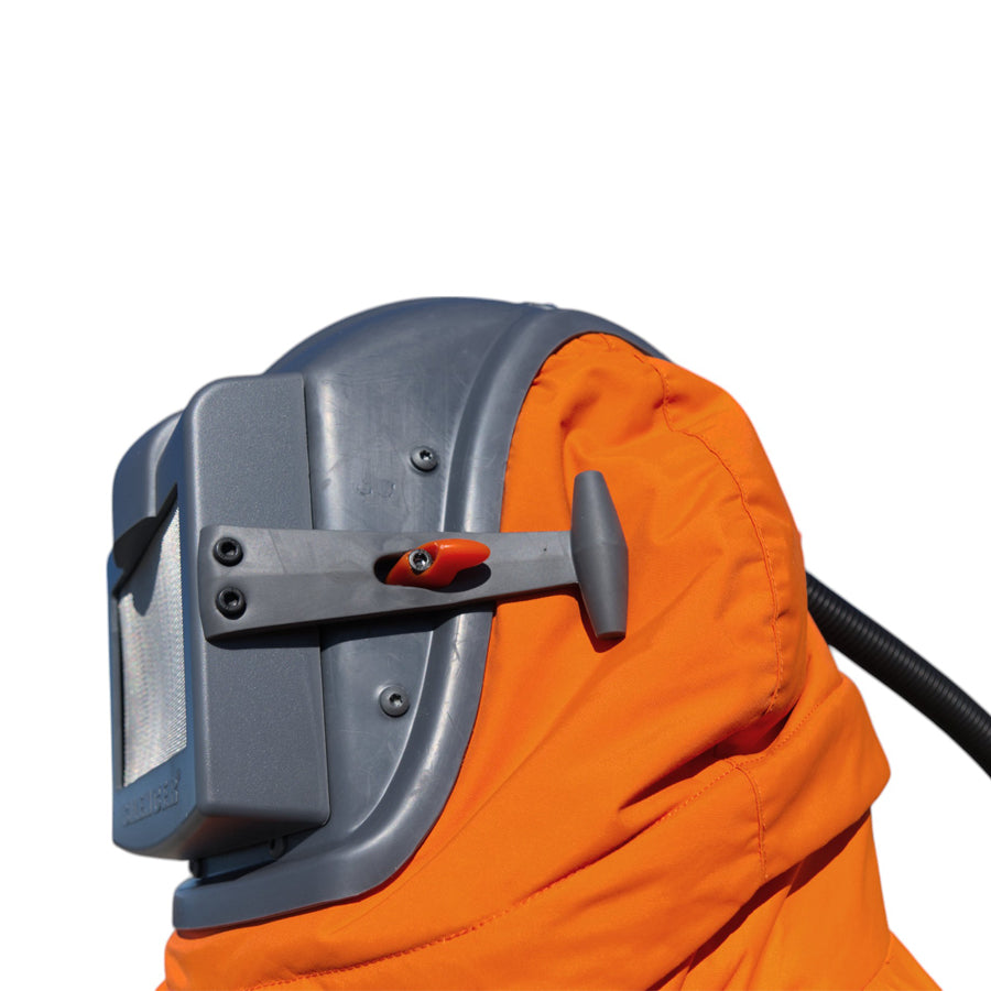 Sandstrahellem Blastsafe ORIGIN mat integréiertem Gehéierschutz, Nyloncape a Regulierventil, verschidde Variante